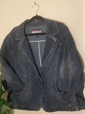 Mwah Jeans Women's Blue Collared Button Pockets Short Jacket Plus 22/24W